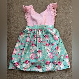 Pink and Green Pleated Sundress for Wedding Guest